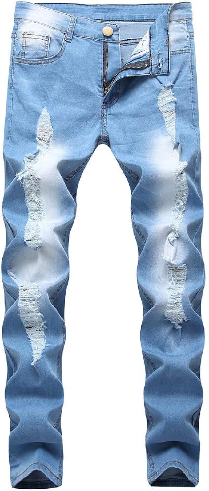MOUTEN Mens Slim Casual Straight Leg Distressed Holes Mid Waist Denim