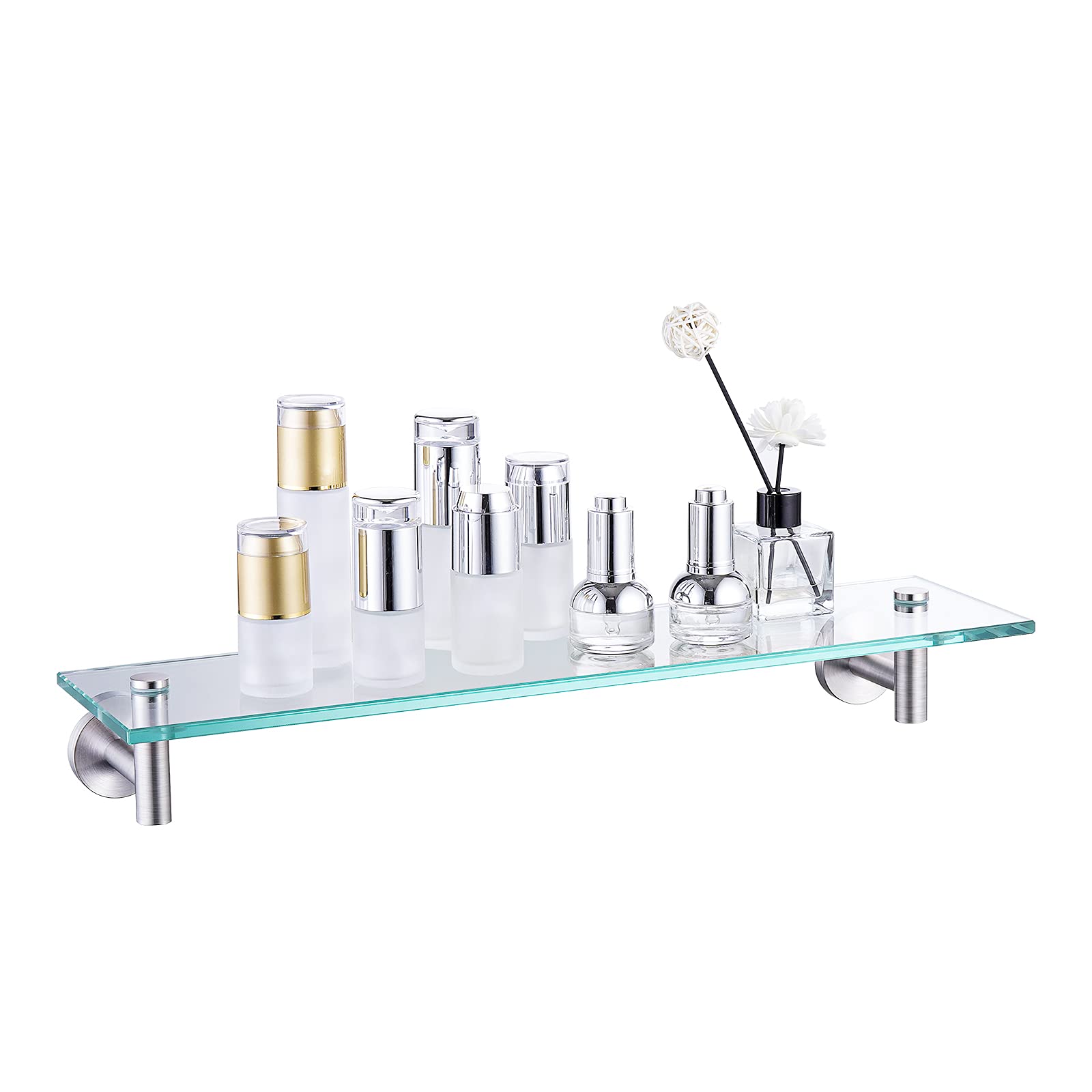 KES 20-Inch Glass Shelf Bathroom Storage Organizer Shelf with 8 MM-Thick Tempered Glass and Brushed Nickel Rustproof Metal Bracket Wall Mount Rectangular, A2021-2