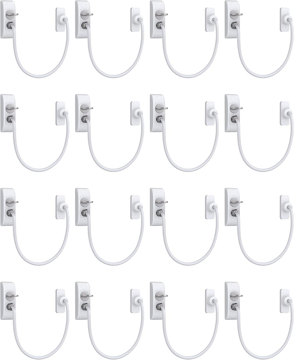eSynic Window Restrictor & Child Window Locks 16 Pack White 19cm Cable