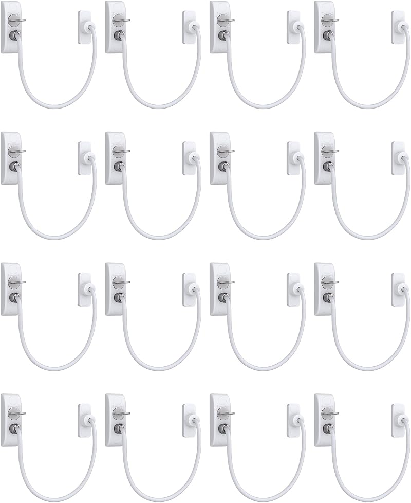 eSynic Window Restrictor & Child Window Locks 16 Pack White 19cm Cable