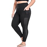 MEJING Plus Size Leggings for Women with Pockets Stretchy, L-5XL Tummy Control High Waist Workout Black Mesh Yoga Pants