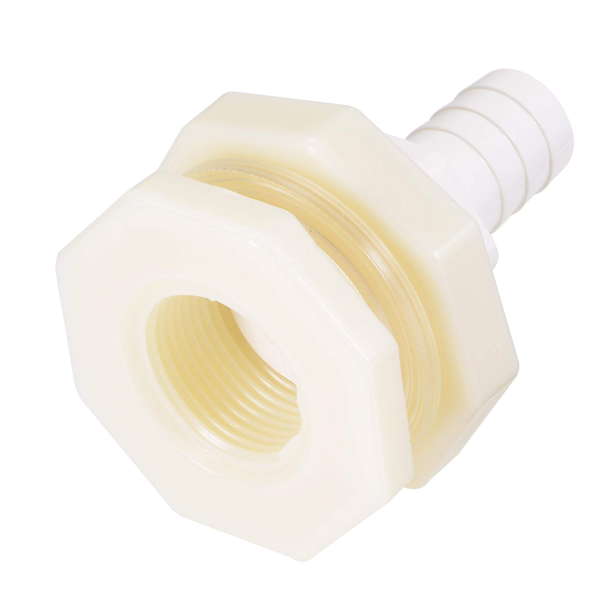sourcing map Bulkhead Fitting Adapter 16mm Barbed x G3/4 Female ABS White for Aquariums, Water Tanks, Tubs, Pools