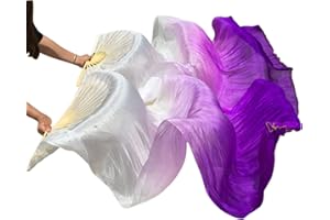 SNOWAQUA Belly Dance Faux Silk Veil Fans, 1 Pair (Left+Right) Faux Silk Bamboo Long Fans Veils, Handmade Belly Dance Dancing Silk Fans, Dance Performance