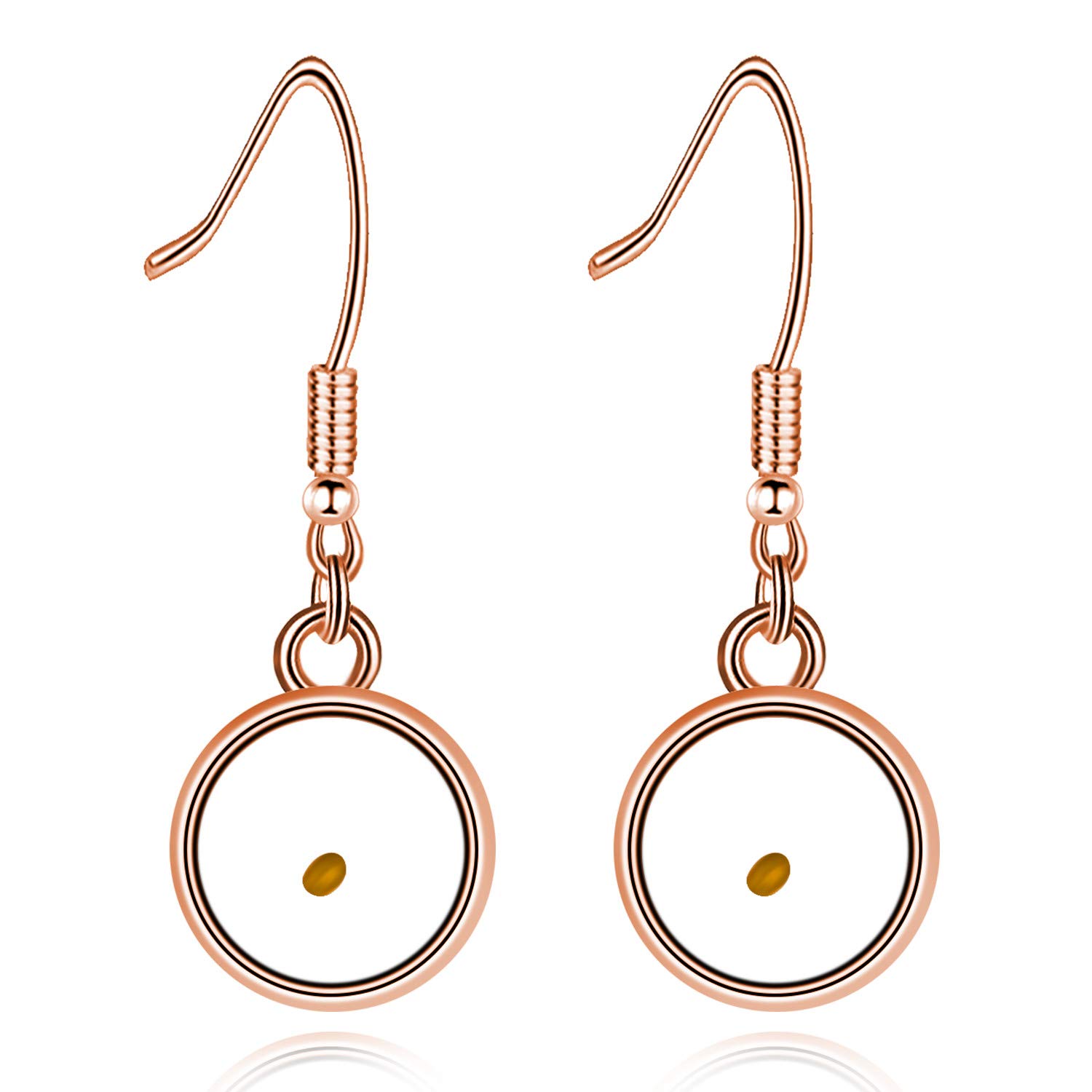 Rose Gold Plated Real Mustard Seed Round Earrings Stainless Steel Fish Hook Dangle Earrings for Women Girl Y582 (Round) — image 1