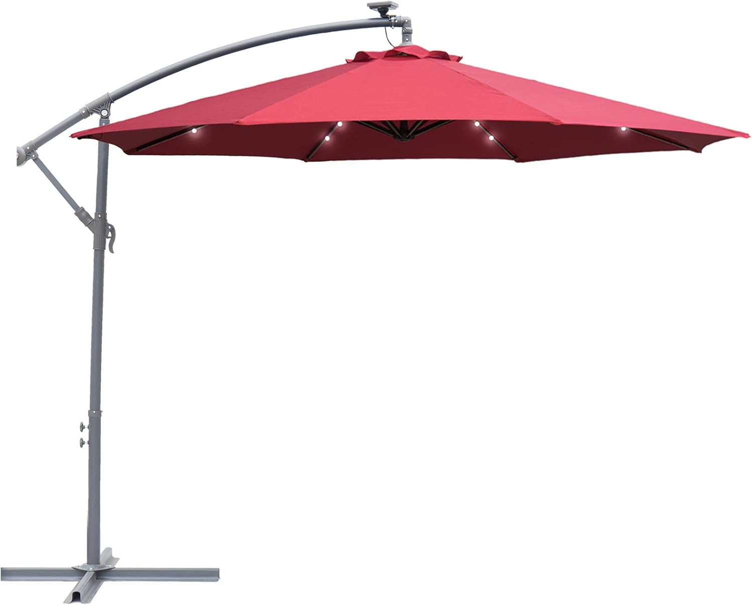 Amazon Com Sunbrano 10ft Solar Power Led Outdoor Cantilever Patio Umbrella Offset Crank Hanging Umbrella With 32 Led Lights 8 Ribs Red Garden Outdoor