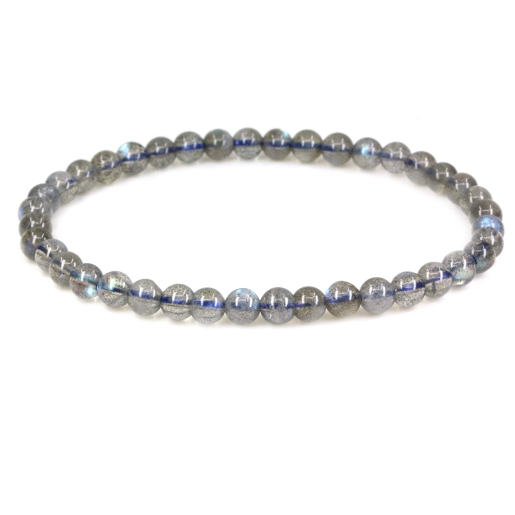 CHENYUE Natural A Grade Labradorite 4mm Round Beads Stretch Bracelet 7" Unisex