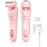 Electric Shaver for Women - Painless Lady Razor Facial Hair Remover 2-in-1 Wet and Dry Cordless Portable Bikini Trimmer for Face Armpit Legs Body - Rechargeable IPX7 Waterproof Hair Removal (Pink)
