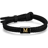 Metzm Adjustable Silicone Braided Rope Initial Bracelet for Men Women, Stainless Steel A-Z Letter Charm Bracelets, Waterproof Sports Rubber Bracelet Jewelry Gifts