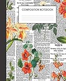 Paperback Composition Notebook: Floral Newsprint Flower College Ruled Notebook Lined School Journal Book