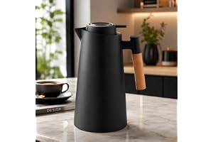 Garrafa Térmica 1L Escandinávia Nude com Cabo de Madeira | Design Minimalista Premium | Conserva Bebidas Quentes e Frias | Mesa Posta Elegante para Café e Chá
