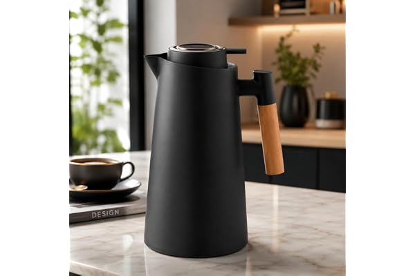 Garrafa Térmica 1L Escandinávia Nude com Cabo de Madeira | Design Minimalista Premium | Conserva Bebidas Quentes e Frias | Me