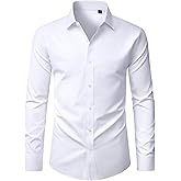J.VER Mens Dress Shirts Long Sleeve Solid Formal Shirt Stretch Business Casual Wedding Button Down Shirts