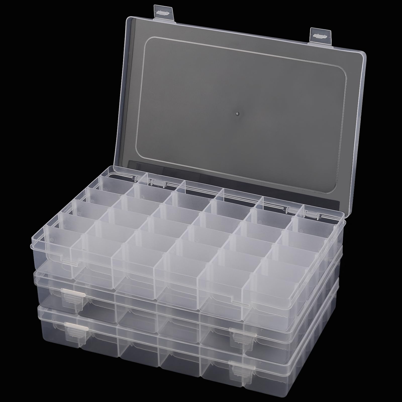 CHEUKYIU Pack of 3 36 Compartments Storage Box Small Parts Box Transparent Small Parts Box with Lid Plastic Adjustable Sorting Boxes for Jewellery Beads Earring DIY Crafts