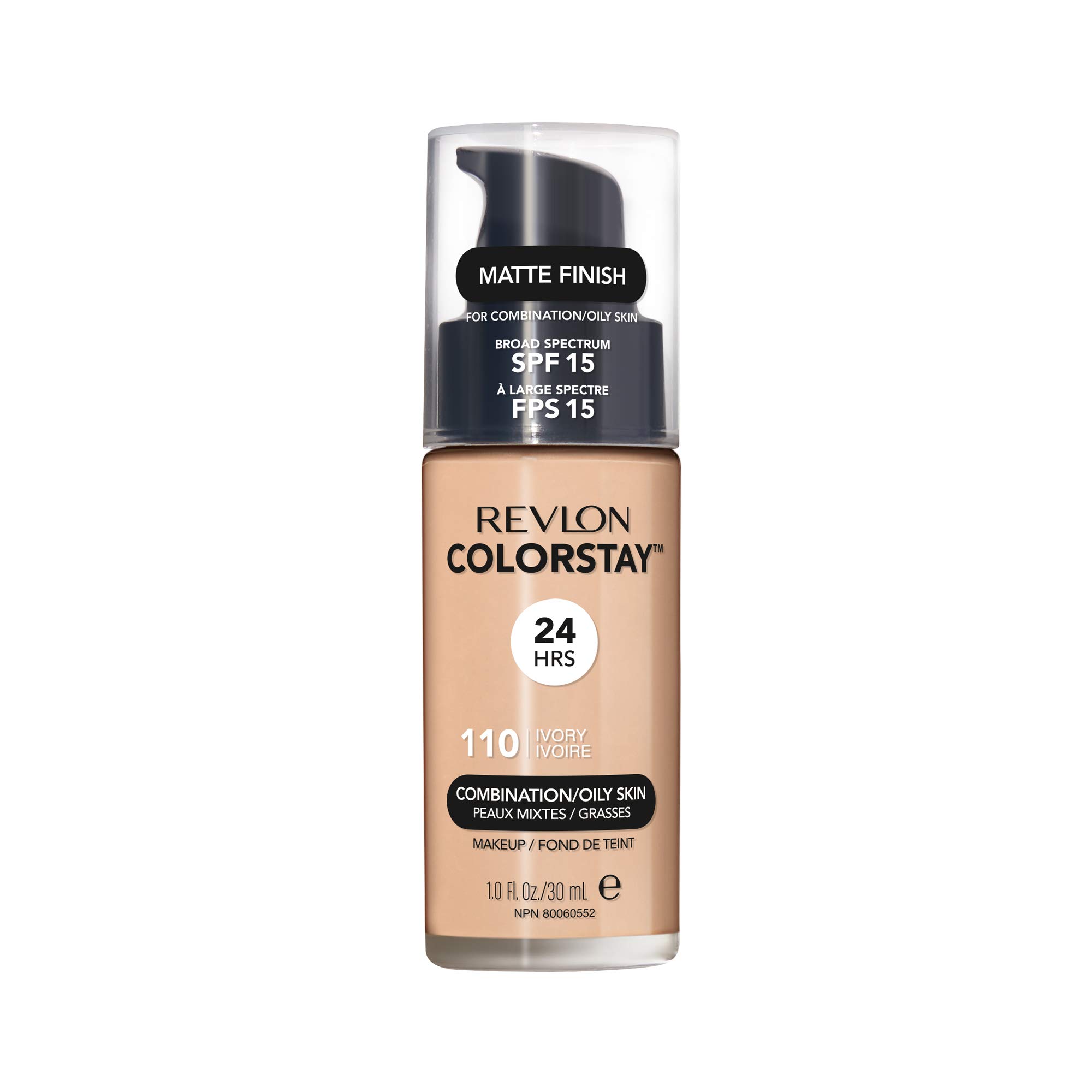 Revlon ColorStay Liquid Foundation Makeup for Combination/Oily Skin SPF 15, Longwear Medium-Full Coverage with Matte Finish, Ivory (110), 1.0 oz