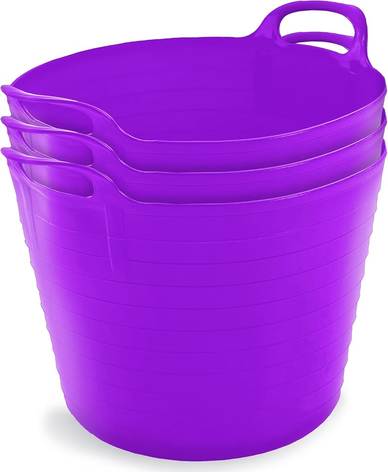 Neat 42L Flexi Tubs 3 Pack Purple Large Buckets with Handles UK Made LDPE