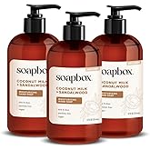 Soapbox Liquid Hand Soap, Coconut Milk & Sandalwood, Gentle & Moisturizing Hand Wash for Kitchen and Bathroom, Vegan & Cruelty Free Scented Hand Soap 12 Ounce Pump Bottles (Pack of 3)