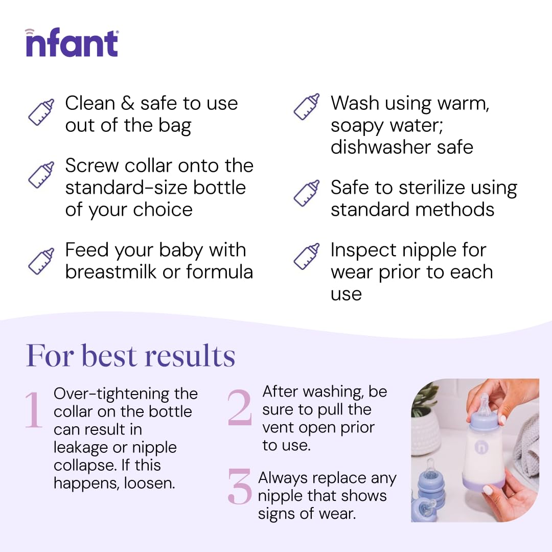 nfant | Slow Flow Nipple, Purple (6ml/min), 4-Pack