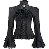 Womens Victorian Blouse Gothic Pirate Shirt Renaissance Blouse Vintage Long Sleeve Lotus Ruffle Shirt