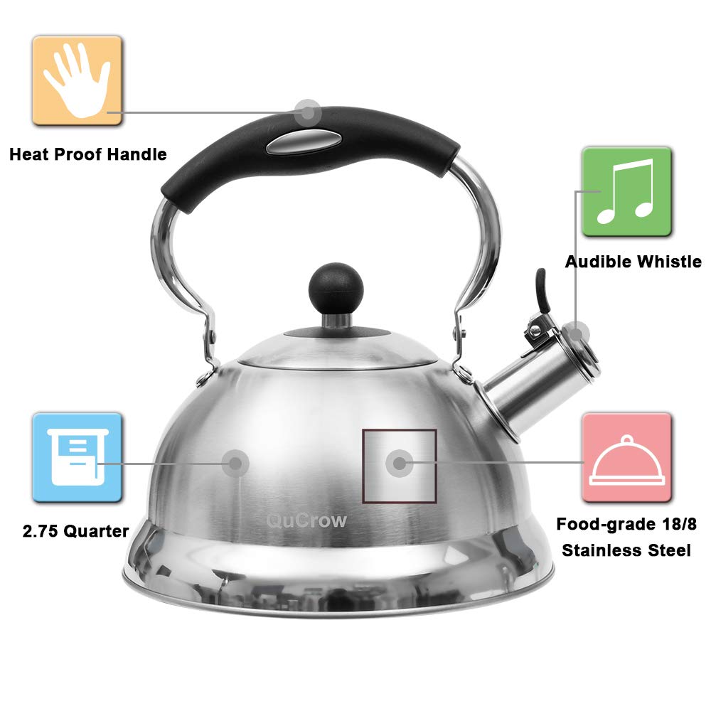 QuCrow Whistling Tea Kettle with HeatProof Handle, Kitchen Grade