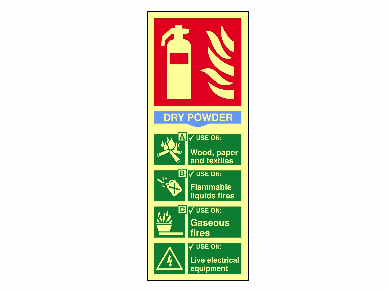Scan SCA1593 Self adhesive PVC sign - Fire extinguisher composite - Dry powder - Photoluminescent 75 x 200mm