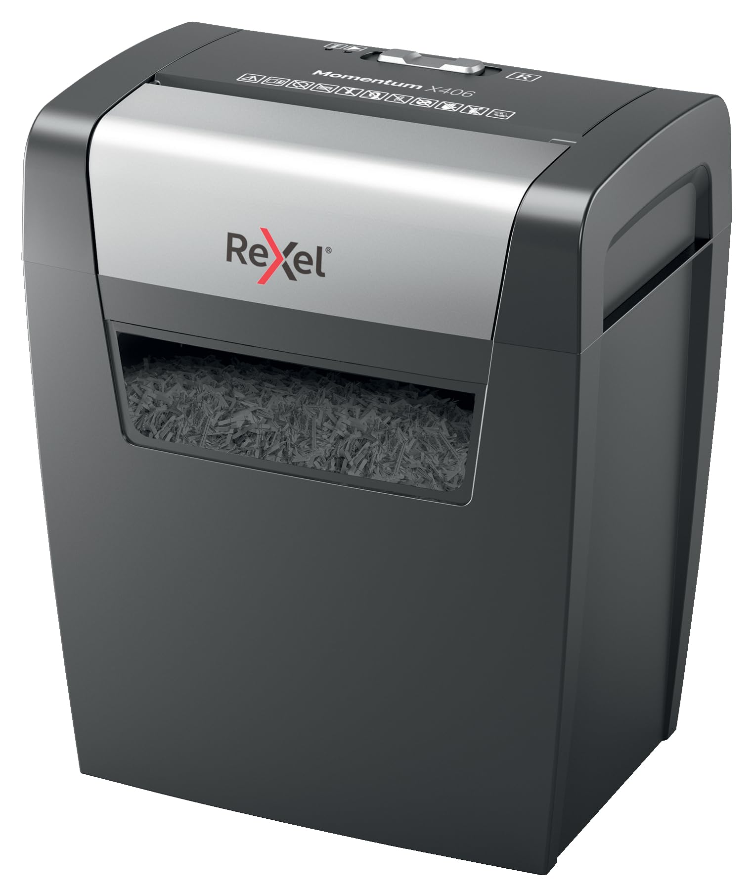 Rexel Momentum X406 Cross Cut Paper Shredder, Shreds 7-6 Sheets (70-80 gsm), 15 Litre Bin, Black, 2104569