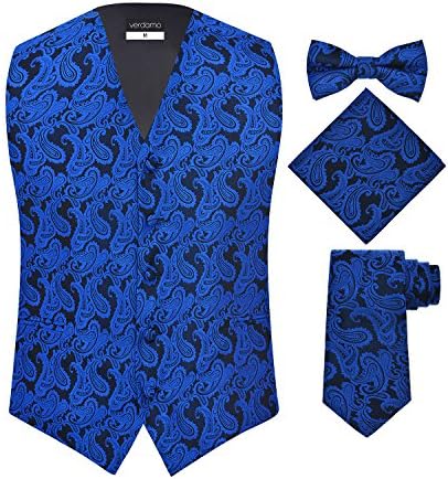 Men's 4pc Paisley Set (L (Chest 44), Royal Blue/ Black)), By Verdamo