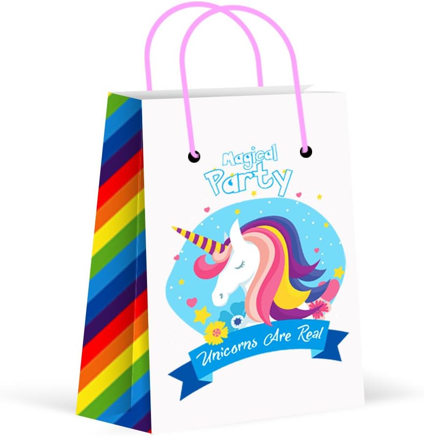 NINU Premium Rainbow Unicorn Party Favor Bags, Treat Bags, Gift Bags, Goody Bags, Unicorn Party Supplies,12 Bags per Pack