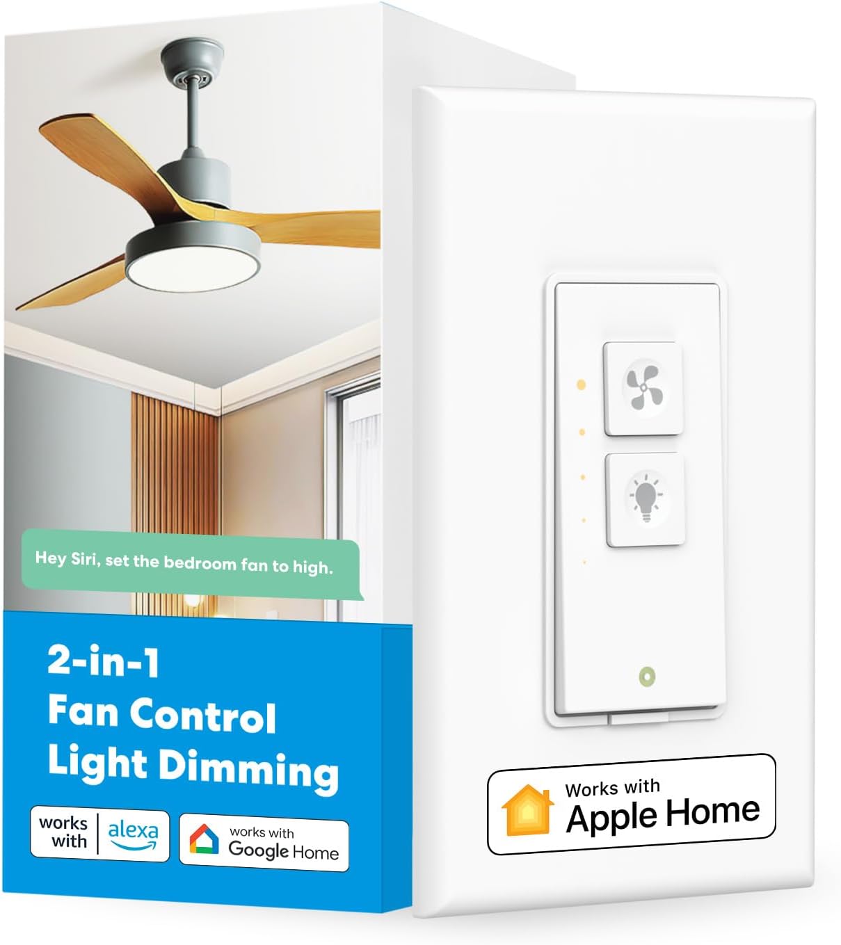 Meross Smart Ceiling Fan Control and Dimmer Light Switch, Supports