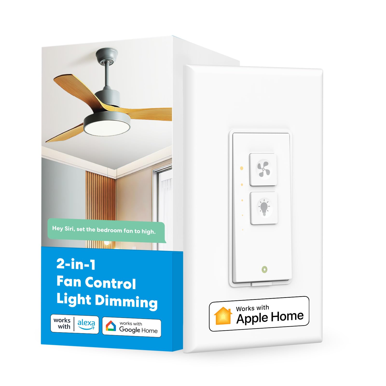 Meross Smart Ceiling Fan Control and Dimmer Light Switch, Supports Apple HomeKit, Siri, Alexa