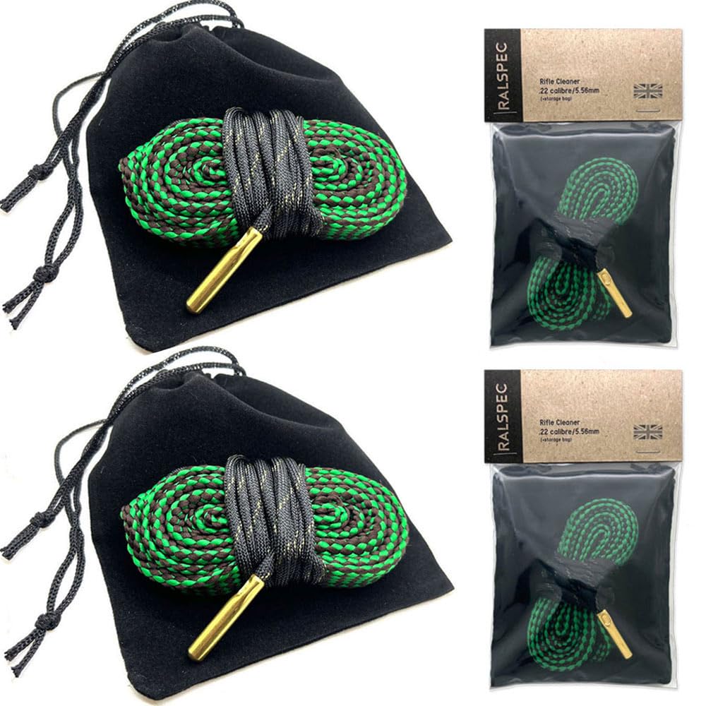 RALSPEC 2 x Barrel Bore Cleaning Rope Kit + Storage Bag .22 .223 Calibre / 5.56mm Rifle Gun Snake Barrel Cleaner Pull Through Cord SA80 Cal