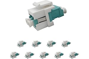 JOVXIAZ 10-Pack LC to LC Duplex Fiber Optic Coupler – Keystone Jack Adapter for Wall Plates and Surface Mount Boxes, Multimode OM3/OM4 Compatible, with Dust Caps