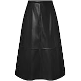 Kate Kasin 2025 Women's Faux Leather Skirts, High Waist A Line Skirt, Fall Winter Midi Skirt