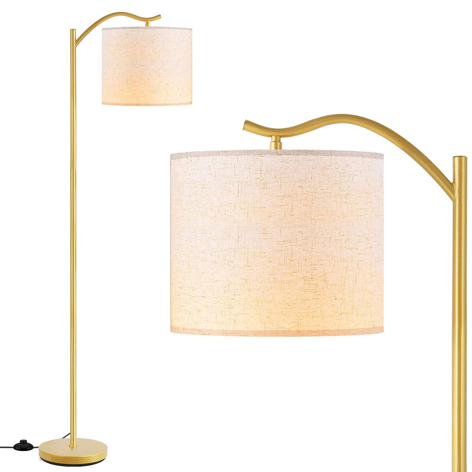 Photo 1 of BoostArea Floor Lamp for Living Room,LED Arched Standing Lamp,Tall Modern Standing Lamp with Linen Shade,E26 Socket,Footswitch,Mid Century Gold Floor Lamps for Bedrooms,Office,Double-Layer lampshade