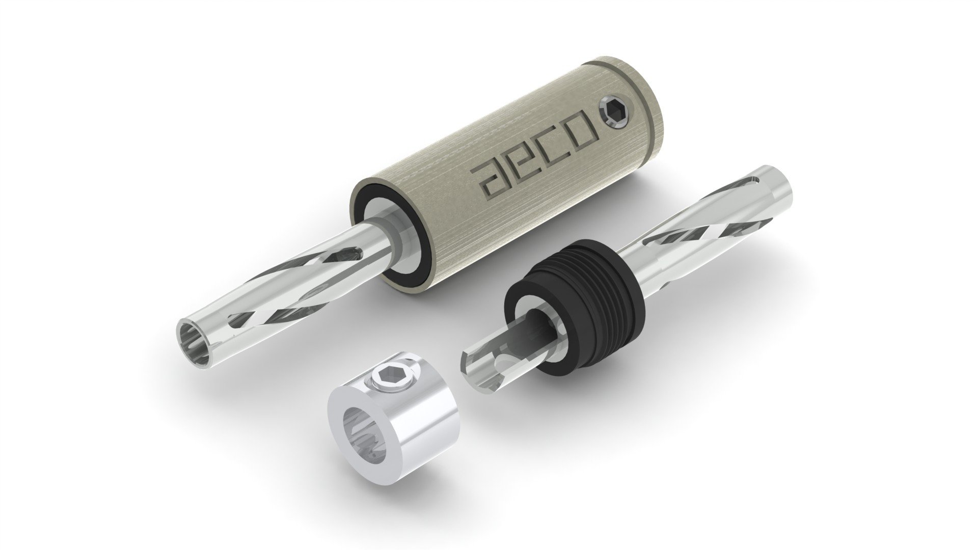 aeco Banana Plug ABP-1111R, 4pcs/1set, Rhodium Plating, Vacuum bag