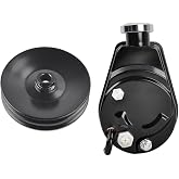 SSN Chevy Black Saginaw Style Power Steering Pump w/Double Groove Pulley | Compatible with Chevy SBC BBC,High-Strength Steel,Electrophoresis,Auti-Corrosion,Deep Groove Design