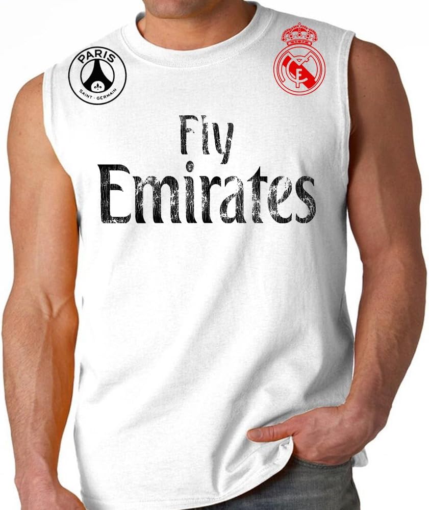 Fly Emirates Paris Real Madrid Adult Sleeveless World Cup Soccer Muscle Shirt
