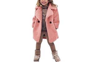 rrhss Baby Girls Faux Fur Teddy Long Coat Toddler Kids Winter Fleece Jacket Warm Outwear Clothes