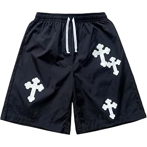 WDIRARA Boy's Cross Print Bermuda Shorts Elastic Waist Athletic Shorts