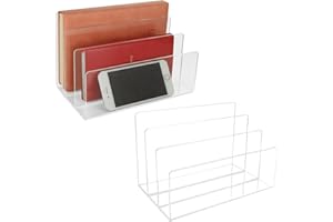 EATHEATY 2 Pack Clear Desktop File Organizer, 3 Compartments Acrylic Office Document Sorter Mails Storage, Letter Folder Racks Holders for Office,Home, School Desk Organization 8.5" x 5.4" x 5.4"