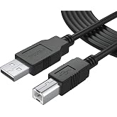 PWR+ 12Ft Extra Long USB-Printer-Cable 2.0 for HP OfficeJet LaserJet Envy, Canon Pixma, Epson Workforce, Stylus Expression Home, Brother, Silhouette Cameo, Dell Scanner Fax Cord