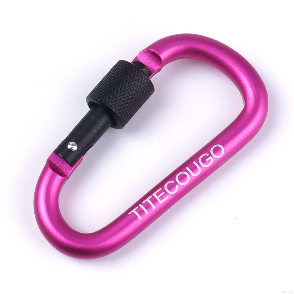 TITECOUGO 4 PCS Aluminum Alloy D-Ring High Strength Carabiner Key Chain Clip Hook For Camping Hiking Pink Black