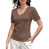 DAIMIDY Women's Short Sleeve Sweaters Wool Blend V Neck Sweater Business Casual Work Tops