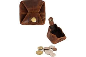 Jajmo Legacy Premium Leather Brown Coin Pouch - Compact Change Holder and Mini Pocket Wallet for Men & Women - Pack of 2