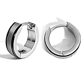 Pure Titanium Silver and Black Round Hoop Huggie Earrings 4mm*13mm