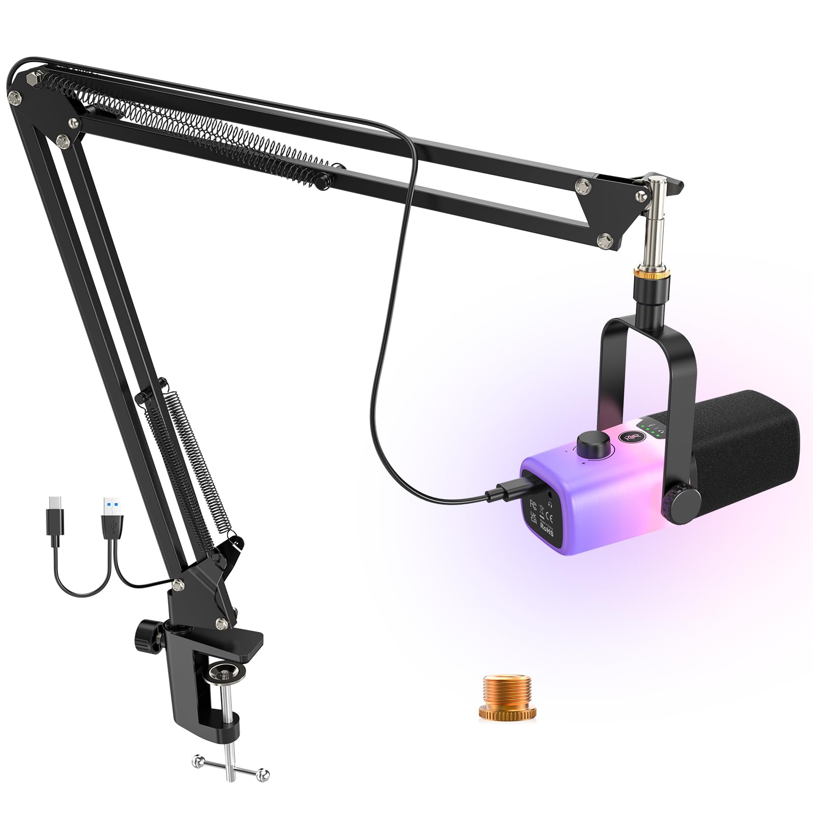 Photo 1 of ZealSound USB Gaming Microphone,PC Microphone for Phone Tablet with RGB for Streaming Podcast Vocal Recording ASMR, Computer Mic with Noise Cancellation,Mute Button,Gain Knob,Desktop Arm Boom Stand