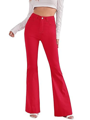 SweatyRocks Women's Casual Denim Pants Heart Print High Waist