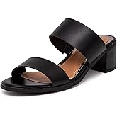 Sugar Women's Heeled Two Band Slide Sandal: Square Open Toe, Low Block Chunky Heels, Slip-On Comfort - Halo