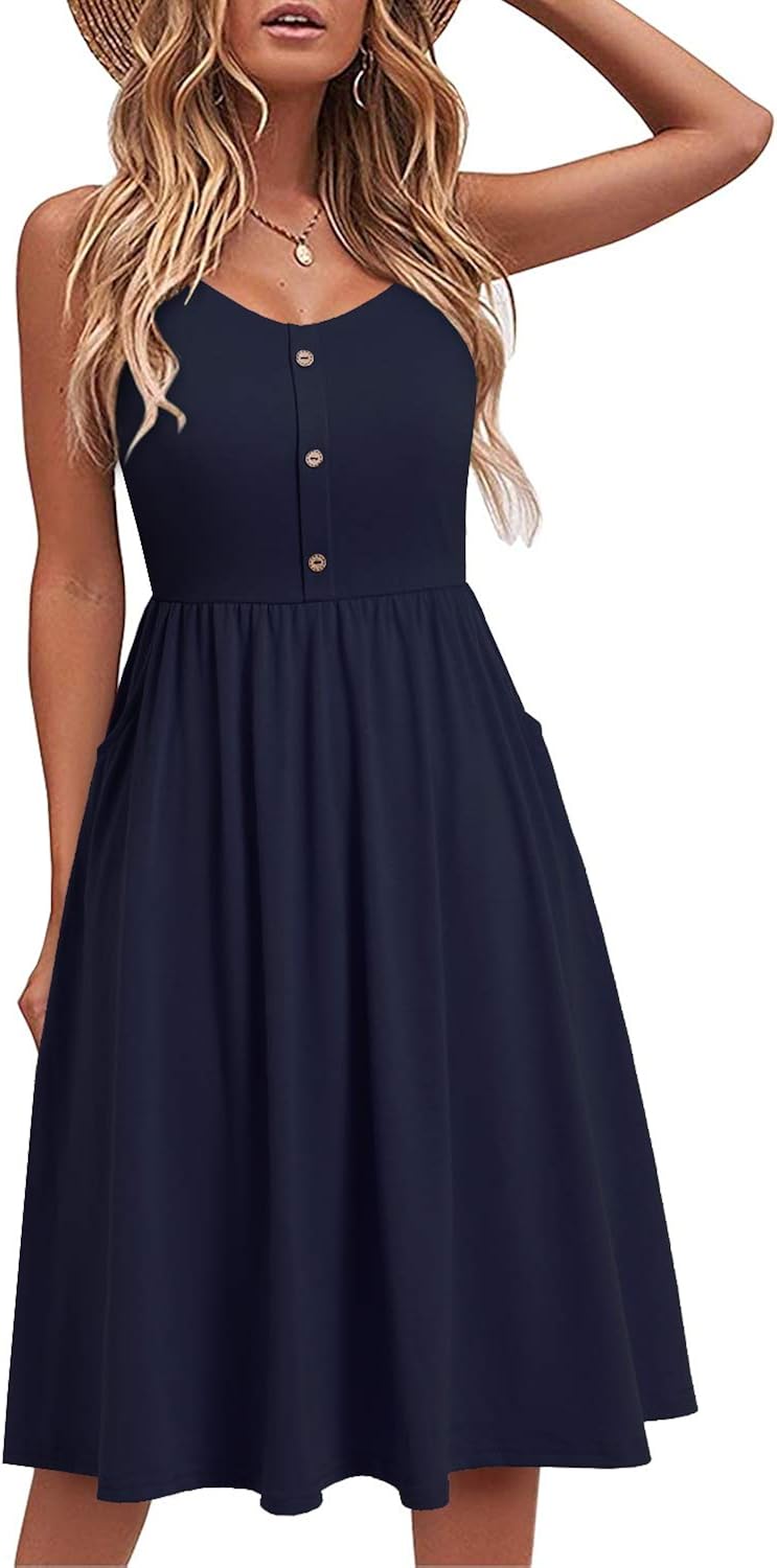Buy Sureple Sundress for Women Casual Summer with Pockets Cotton Button