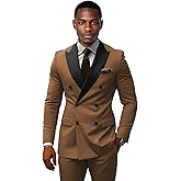 KSWYCT Brown Suit for Men Double Breasted Suits Mens 2 Piece Slim Fit Suits Sets Wedding Prom Suits Casual Groomsmen Suit