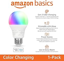 Amazon Basics Smart A19 LED Light Bulb, Color